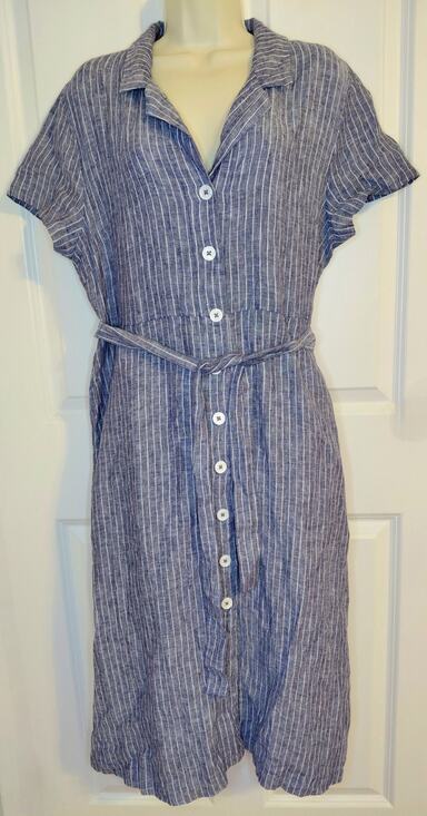 Quince Dresses & Skirts - Quince European Linen Button Front Midi Dress Chambray Stripe Size L Coastal NWT